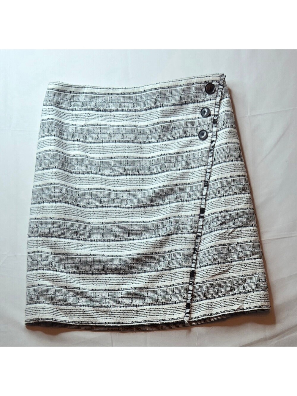 LOFT Black & White Striped Tweed Faux Wrap Mini Skirt - Size 6